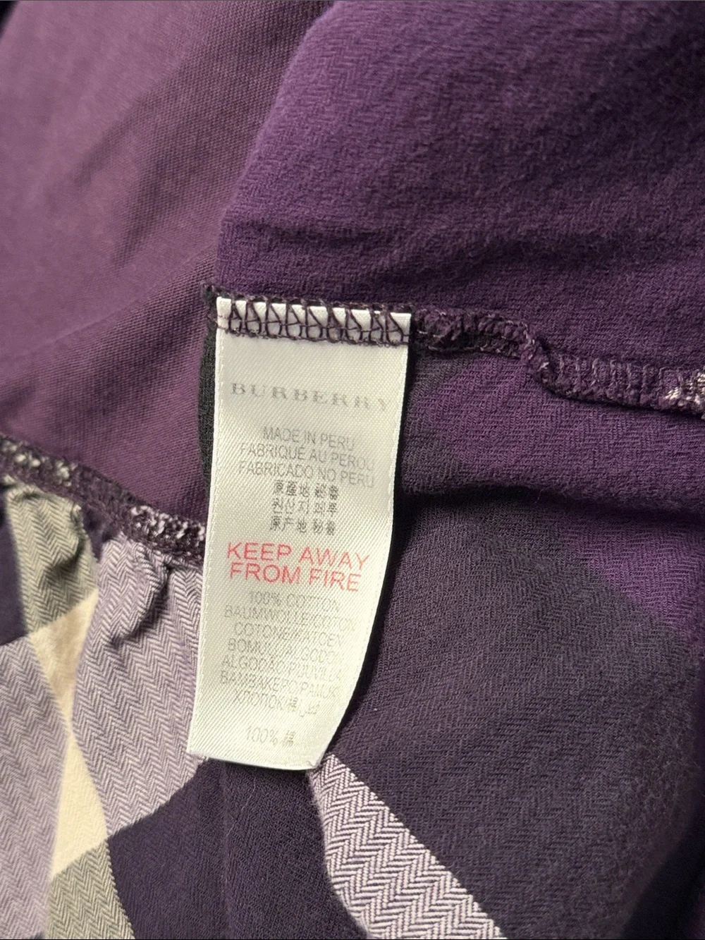 Burberry Purple Gray White Plaid Ruffle Long Sleeve Dress 3Y